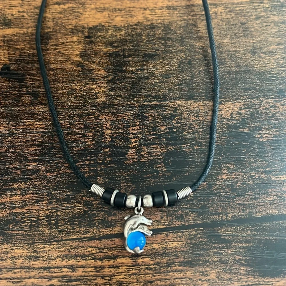Surf Style Dolphin Necklace Silver Blue Beach Surfer Gifting Pearl Jewelry Ocean